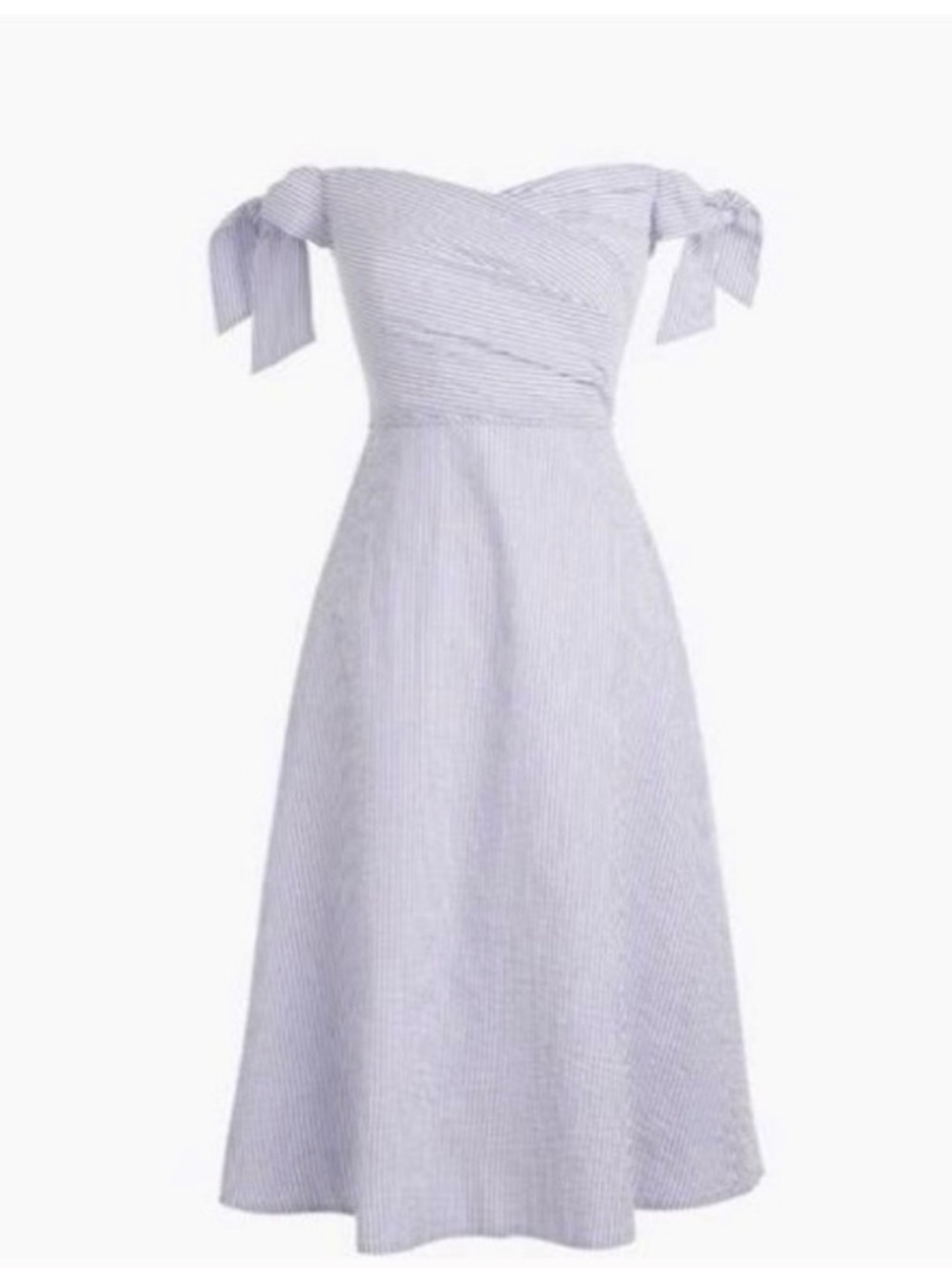J. Crew Blue & White Seersucker Tie-Shoulder Midi Dress